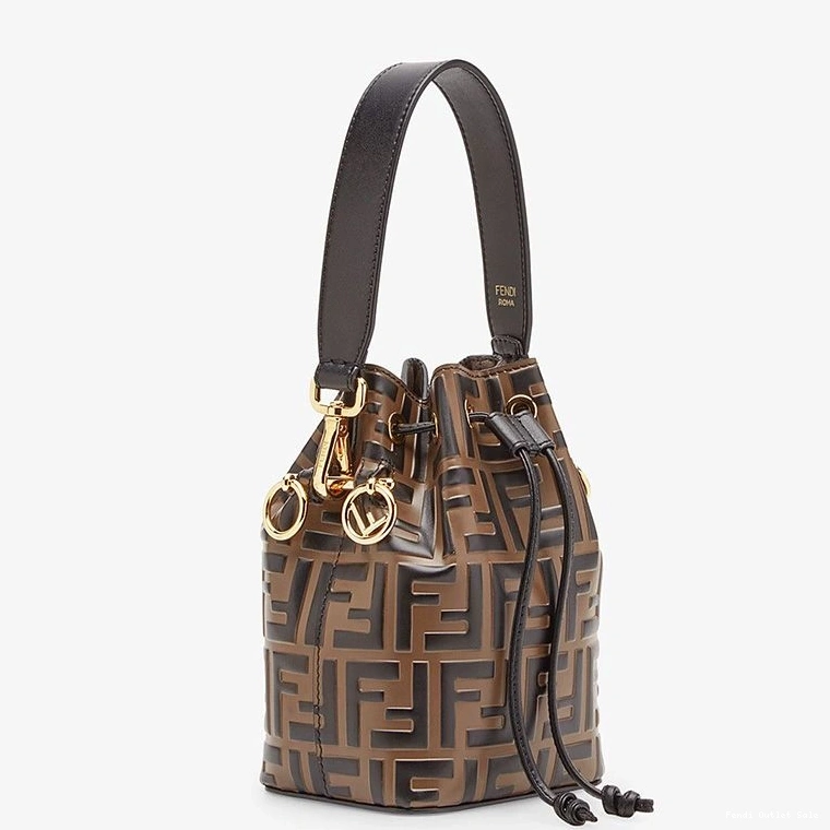 Cheap Fendi Motif Brown Bag Calf Leather Mini FF In Mon Bucket Tresor 0727